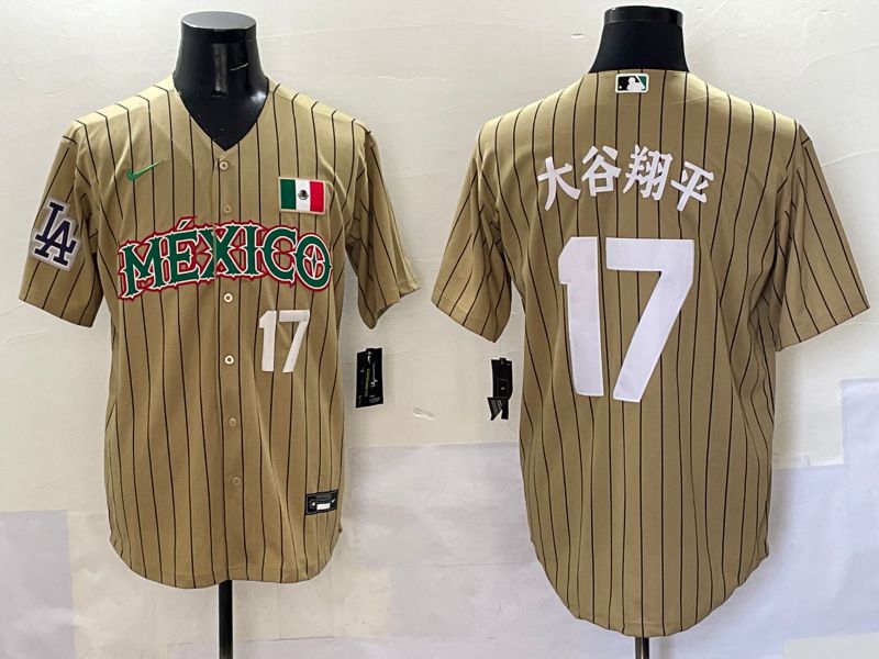 Men Los Angeles Dodgers #17 Ohtani Brown Stripe Mexico Joint Name 2025 Nike MLB Jersey style 36